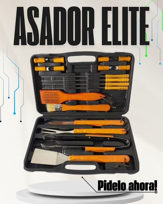 ASADOR ELITE - Maleta Set Parrilleros Asado 18 Piezas